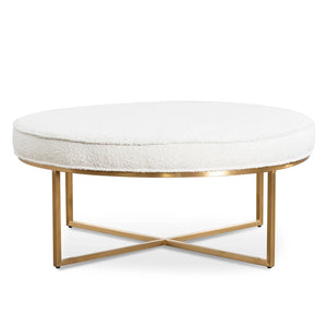 White Boucle Ottoman with Brushed Gold Base