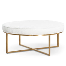 Load image into Gallery viewer, White Boucle Ottoman with Brushed Gold Base