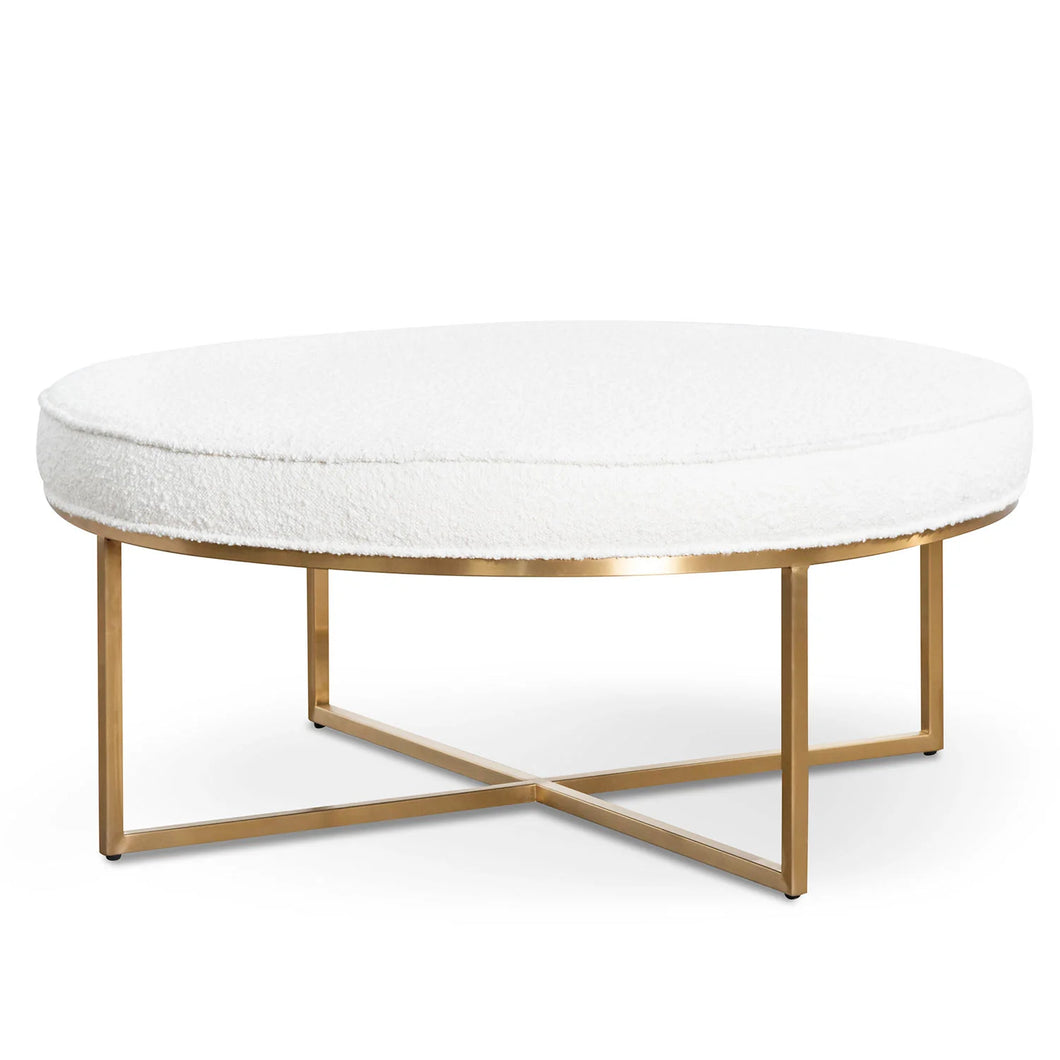 White Boucle Ottoman with Brushed Gold Base