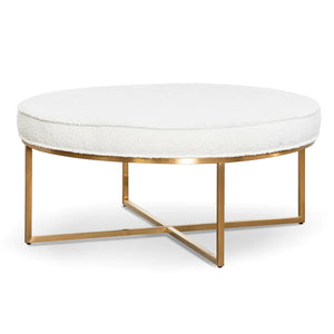 White Boucle Ottoman with Brushed Gold Base