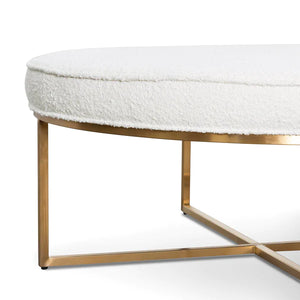 White Boucle Ottoman with Brushed Gold Base