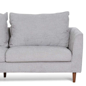 Oyster Beige Three-Seater Fabric Sofa with Walnut Legs