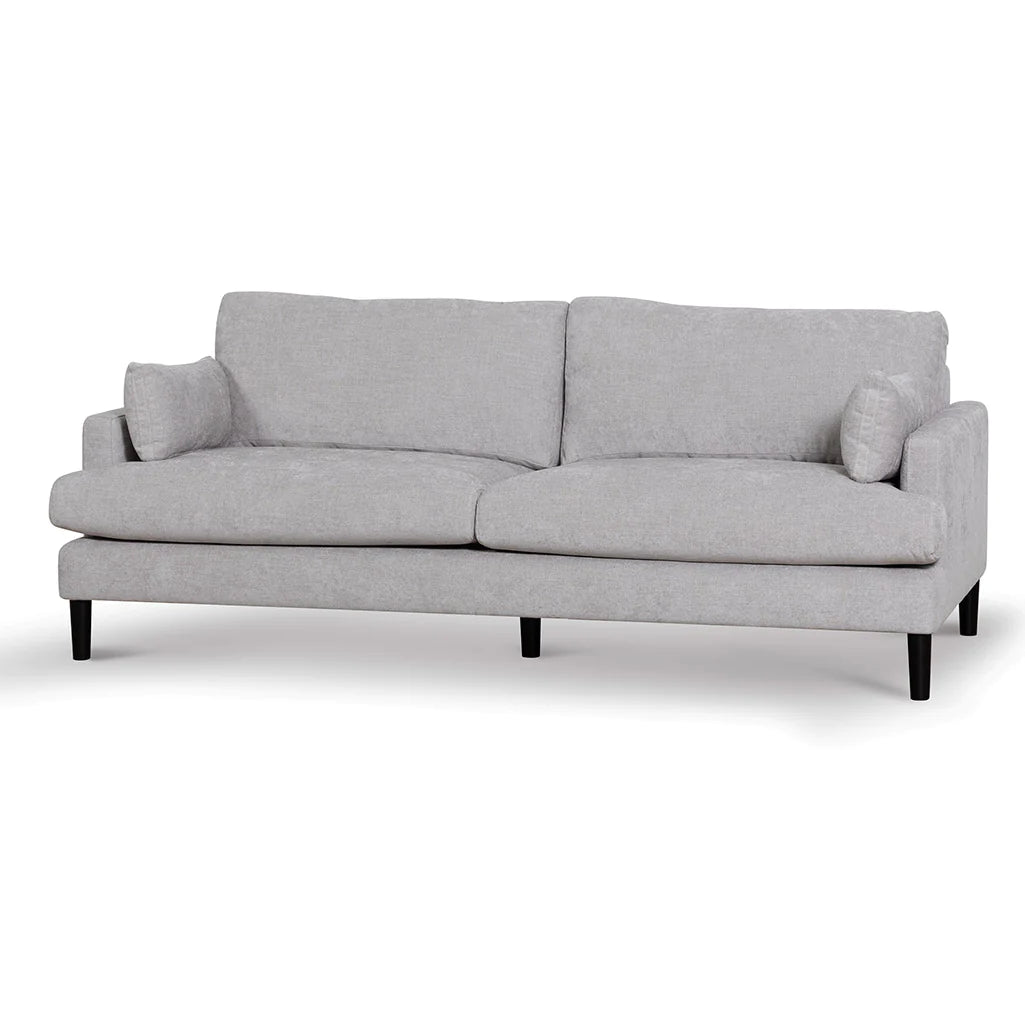 Oyster Beige Three-Seater Fabric Sofa with Black Legs