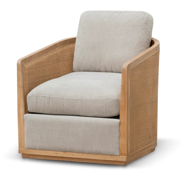 Wooden Armchair with Greige Fabric