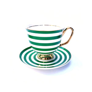 XL Green Stripe Teacup and Saucer - 375mL