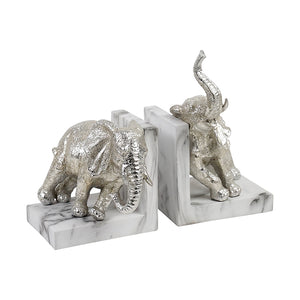 Silver & Marble Elephant Bookends