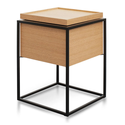 Oak Scandinavian Side Table with Black Frame