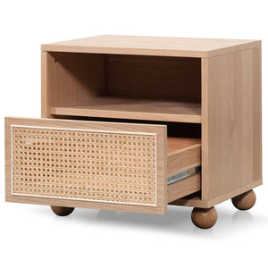 Natural Wooden Side Table with Rattan Front