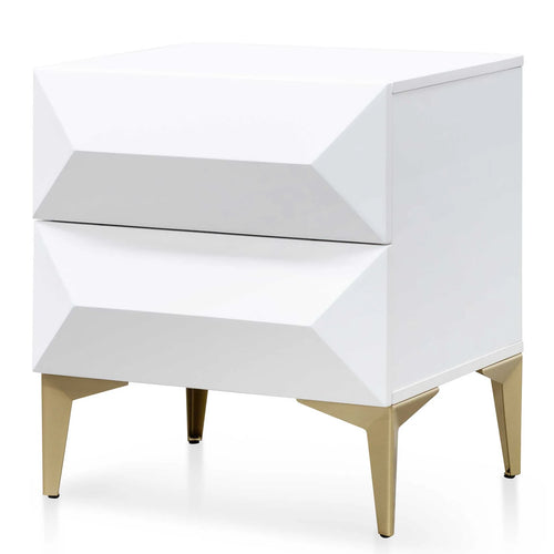 White Wooden Side Table with Gold Legs