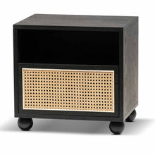 Load image into Gallery viewer, Black Wooden Side Table with Rattan Front