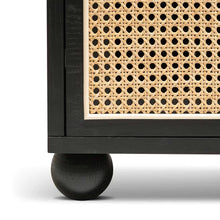 Load image into Gallery viewer, Black Wooden Side Table with Rattan Front