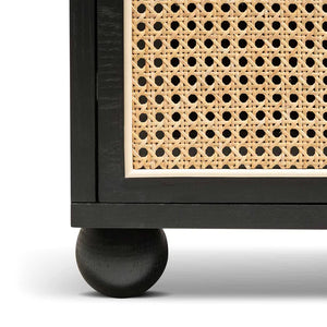 Black Wooden Side Table with Rattan Front