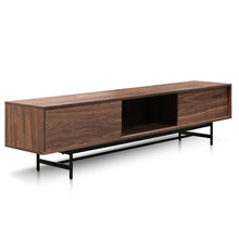 Load image into Gallery viewer, Walnut Wooden Entertainment Unit with Black Legs