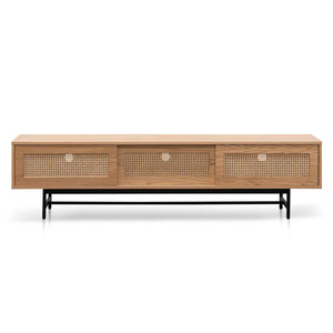 Natural Oak Entertainment Unit with Rattan Doors