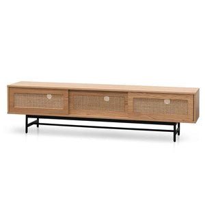 Natural Oak Entertainment Unit with Rattan Doors