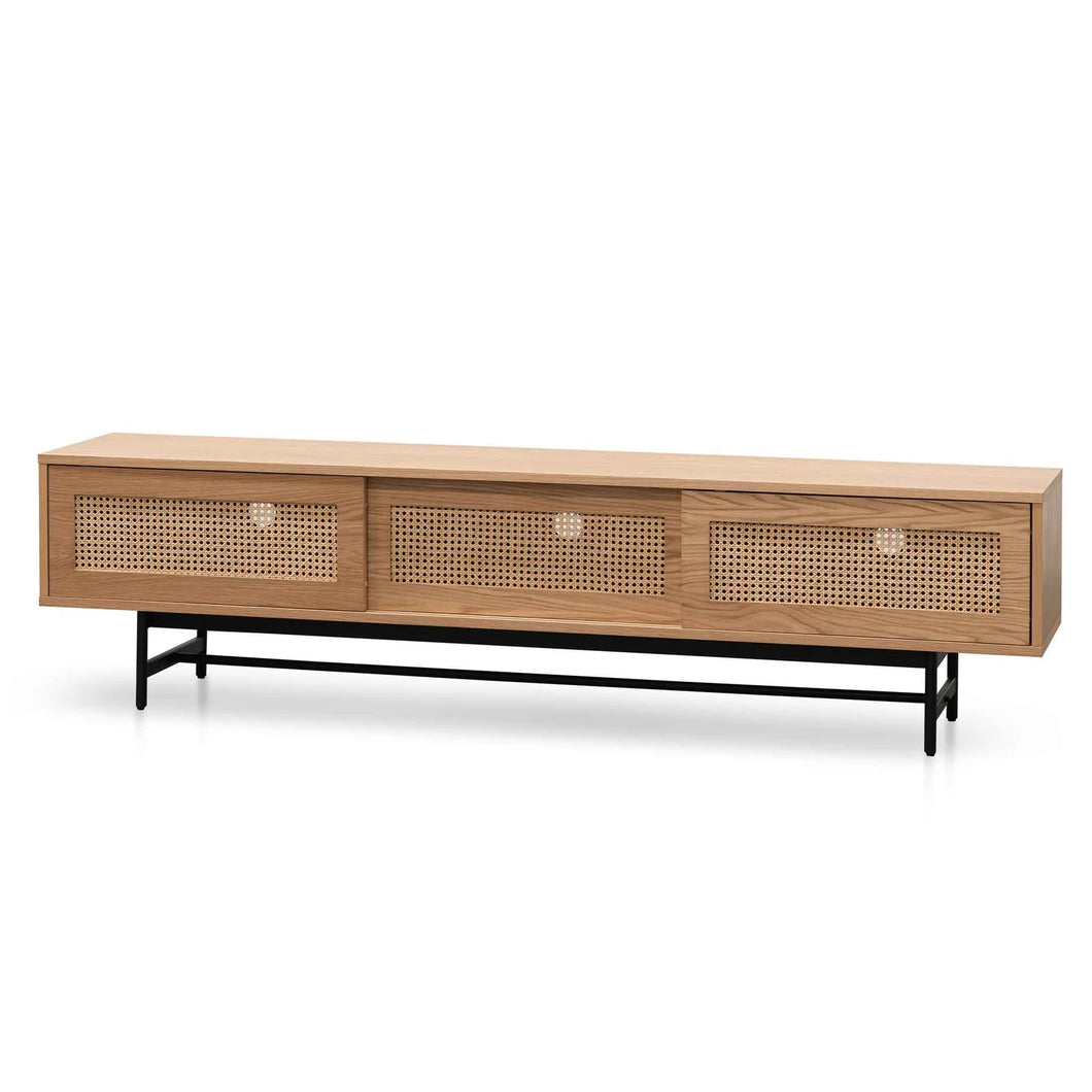 Natural Oak Entertainment Unit with Rattan Doors