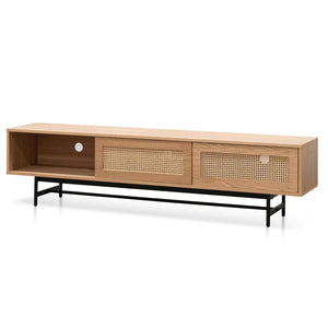 Natural Oak Entertainment Unit with Rattan Doors