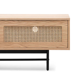 Natural Oak Entertainment Unit with Rattan Doors