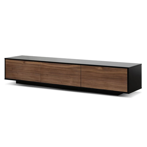 Black Wooden Entertainment Unit with Walnut Drawers