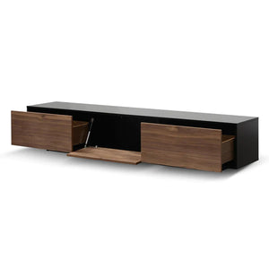 Black Wooden Entertainment Unit with Walnut Drawers