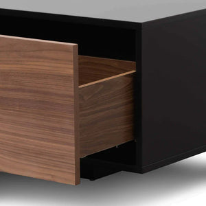 Black Wooden Entertainment Unit with Walnut Drawers