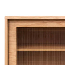 Load image into Gallery viewer, Natural Wooden Entertainment Unit with Flute Glass Doors