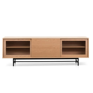 Natural Wooden Entertainment Unit with Flute Glass Doors