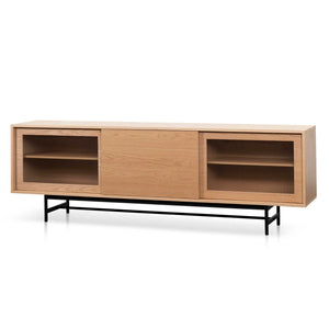 Natural Wooden Entertainment Unit with Flute Glass Doors