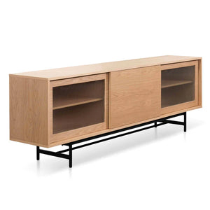 Natural Wooden Entertainment Unit with Flute Glass Doors