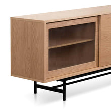 Load image into Gallery viewer, Natural Wooden Entertainment Unit with Flute Glass Doors