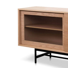 Load image into Gallery viewer, Natural Wooden Entertainment Unit with Flute Glass Doors