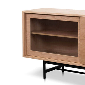 Natural Wooden Entertainment Unit with Flute Glass Doors