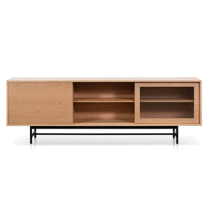 Natural Wooden Entertainment Unit with Flute Glass Doors