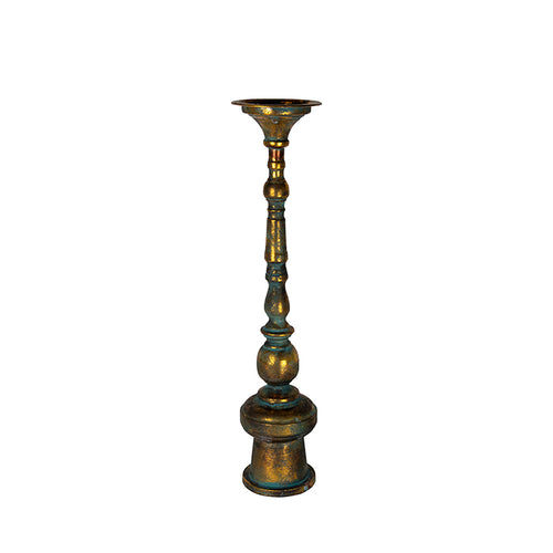 Small Metal Verdigris Pillar Holder