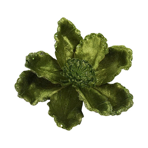 Sage Glitter Clip-On Magnolia Flower