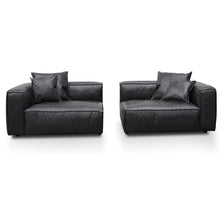 Load image into Gallery viewer, Charcoal Leather Three-Seater Sofa with Cushion and Pillow