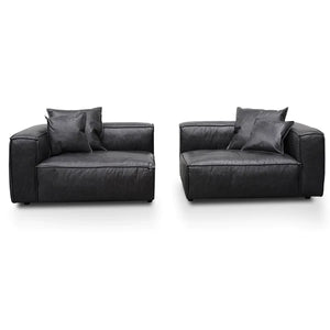 Charcoal Leather Three-Seater Sofa with Cushion and Pillow