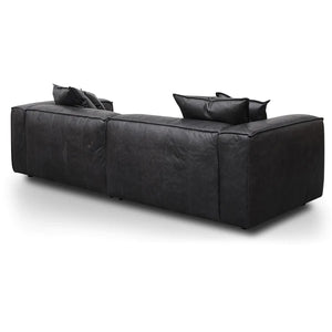 Charcoal Leather Three-Seater Sofa with Cushion and Pillow