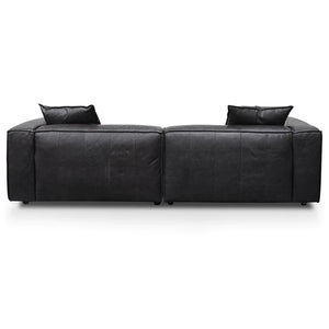 Charcoal Leather Three-Seater Sofa with Cushion and Pillow