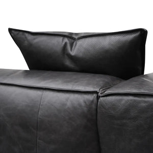 Charcoal Leather Three-Seater Sofa with Cushion and Pillow