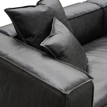 Load image into Gallery viewer, Charcoal Leather Three-Seater Sofa with Cushion and Pillow