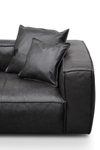 Charcoal Leather Three-Seater Sofa with Cushion and Pillow