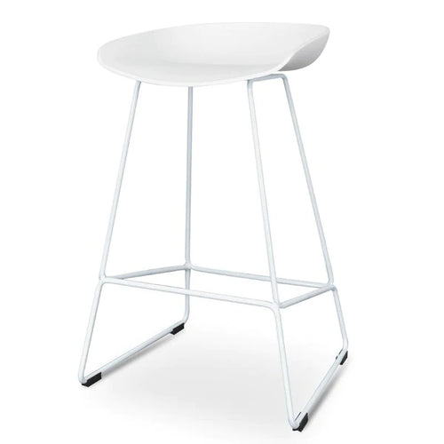 White Frame Bar Stool with White Seat