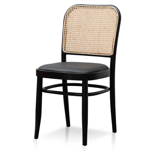Natural Rattan Dining Chair with Black Cushion