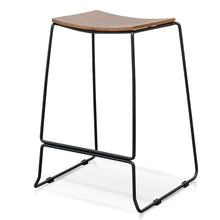 Load image into Gallery viewer, Black Frame Bar Stool with Walnut Timber Seat