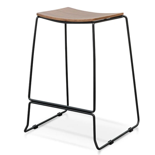 Black Frame Bar Stool with Walnut Timber Seat