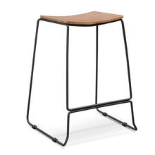 Load image into Gallery viewer, Black Frame Bar Stool with Walnut Timber Seat