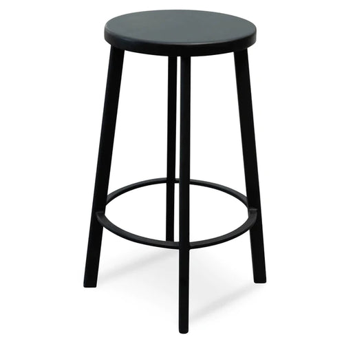 Black Frame Bar Stool with Black Timber Seat