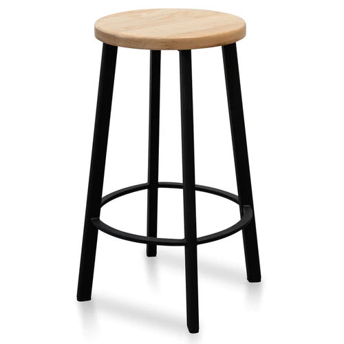 Black Frame Bar Stool with Natural Timber Seat