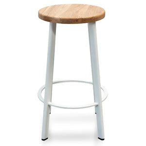 White Frame Bar Stool with Natural Timber Seat